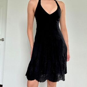 Black 100% cotton embroidered halter dress